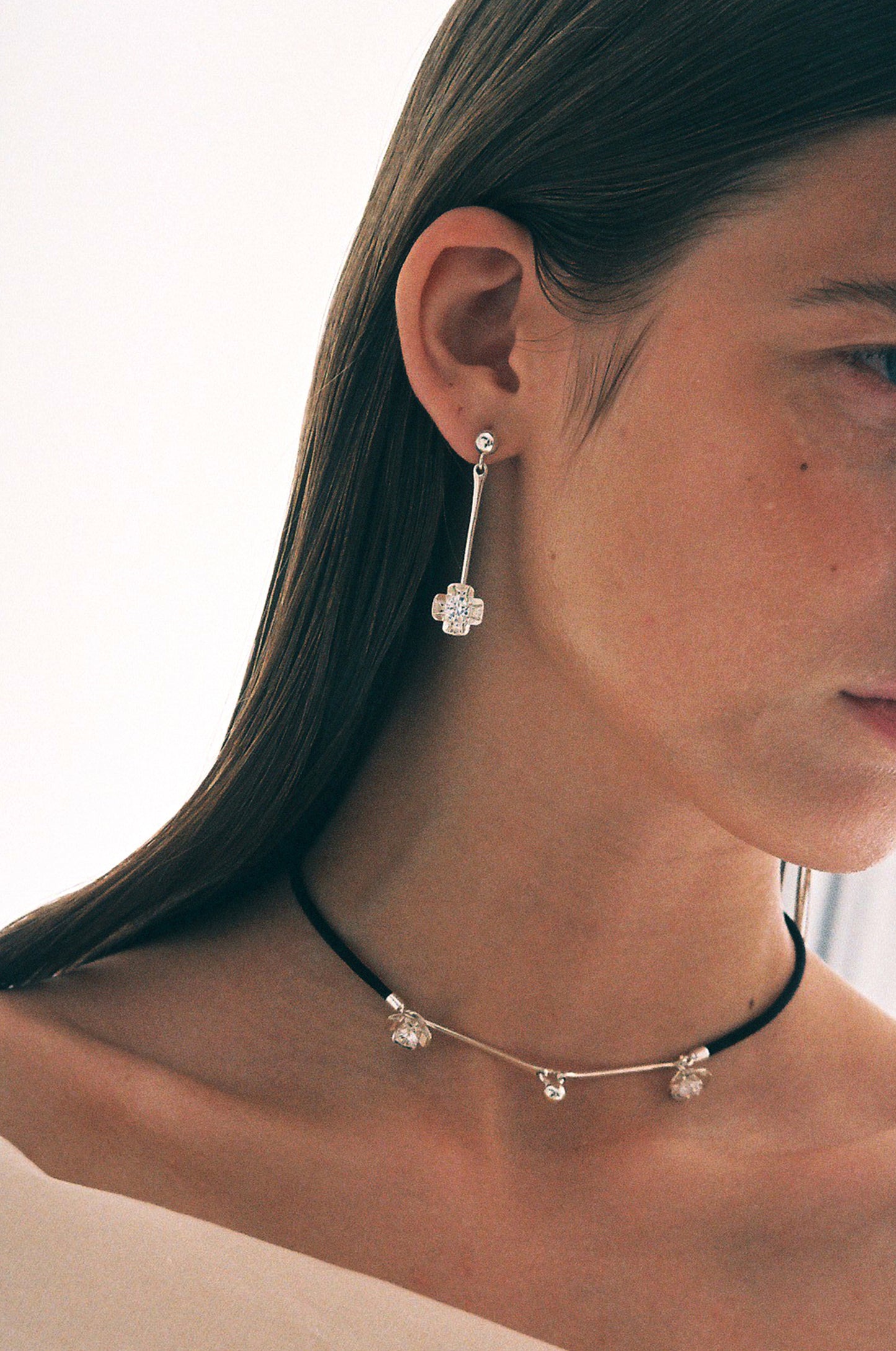 Crystal Flower Drop Earrings, S